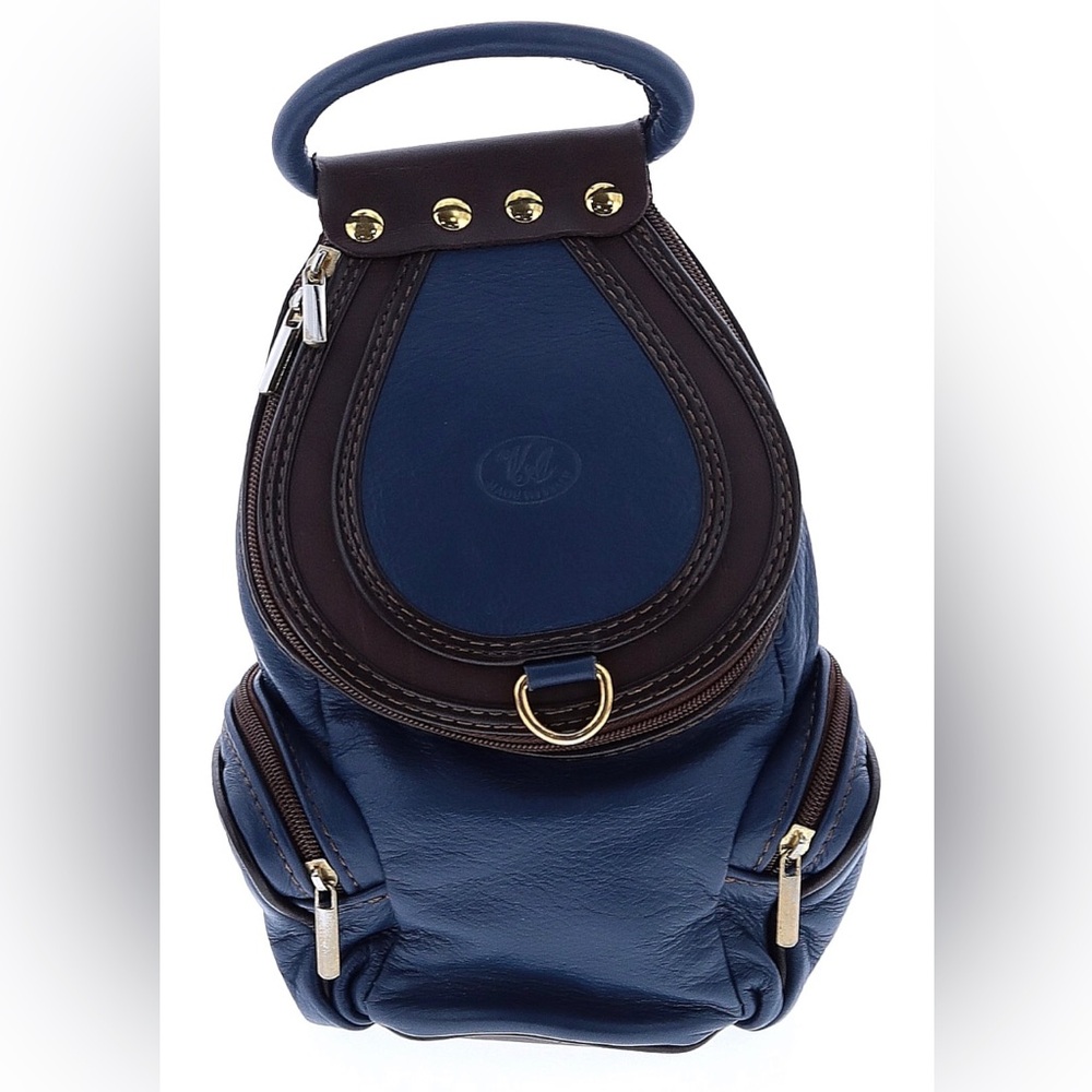 VA Made in Italy Mini Backpack Sling Navy Blue & Brown Leather Vero Pelle 90s